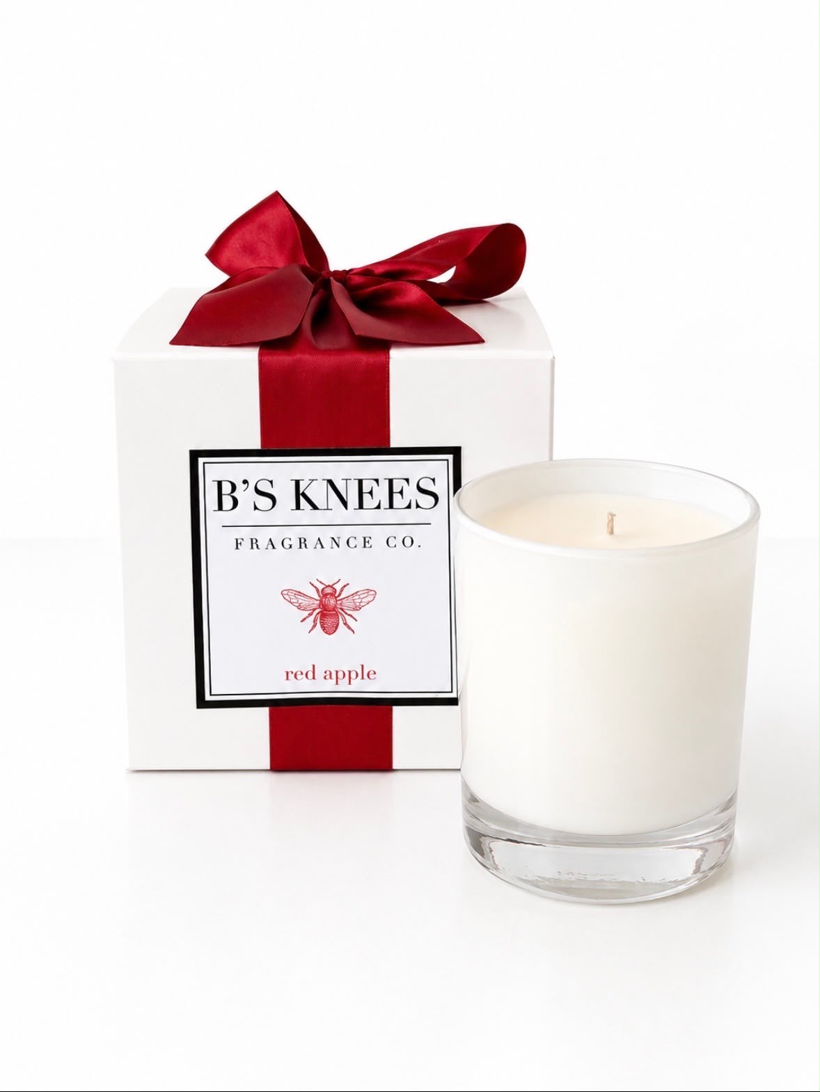 Red Apple 1-wick white glass — B's Knees Fragrance Co.